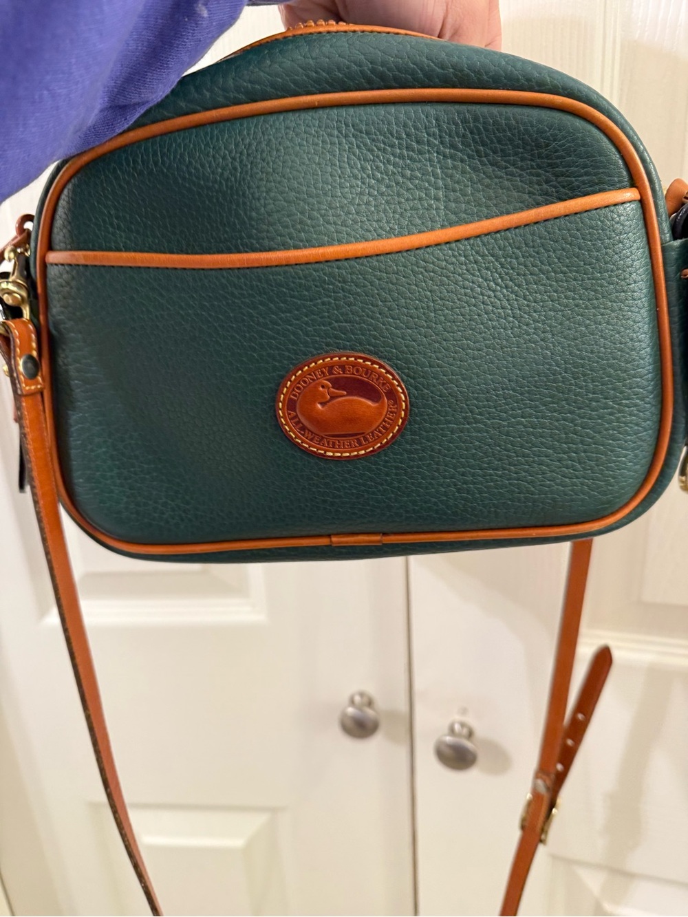 Dooney & Bourke Forest Green Pebble Leather Crossbody with Tan Trim